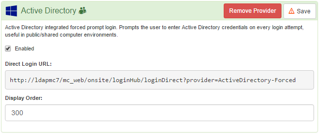 Active Directory Provider options